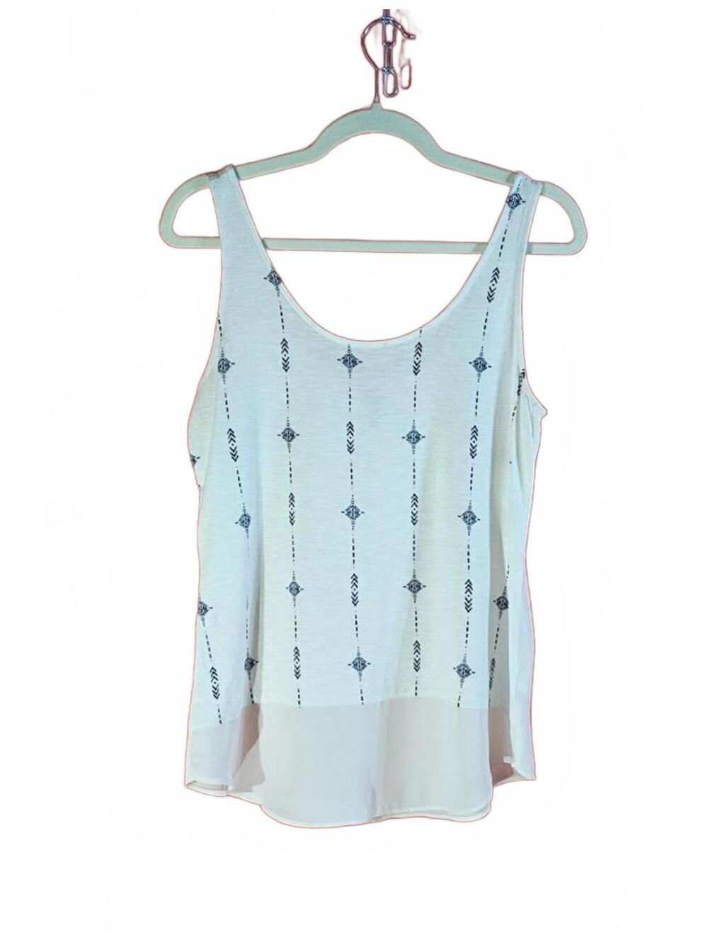 Maurices Lightweight White Tank Top with Black Geometric Print Size S